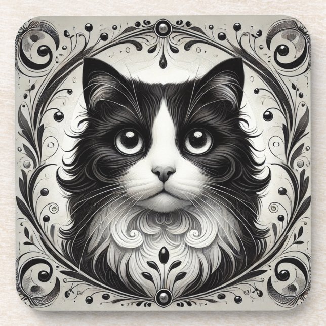 Porta-copo Gato Preto e Branco Glow ❄️ Retrato Elegante (Frente)
