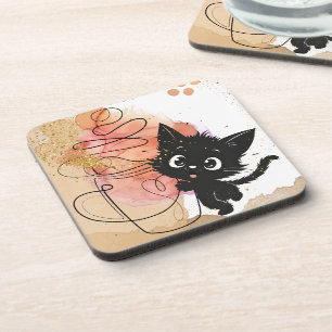 Porta-copo Gato preto e café, cor cremosa