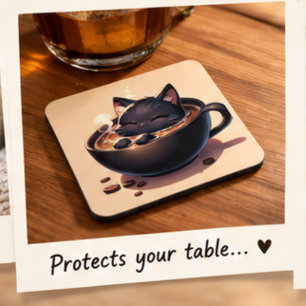 Porta-copo Gato preto fofo nada na xícara de café