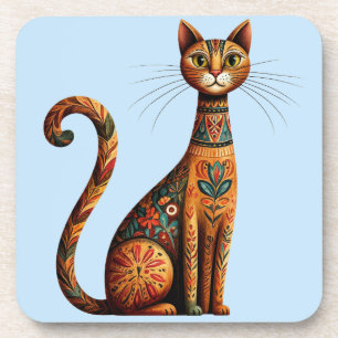 Porta-copo Gato Tribal Boho Fofo Arte Folclórica com Flores