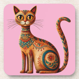 Porta-copo Gato Tribal Boho Fofo Arte Folclórica com Flores
