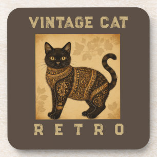 Porta-copo Gato Vintage, Gato Antigo e Padrão Motivo