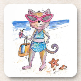 Porta-copo Gato Whimsical na Praia