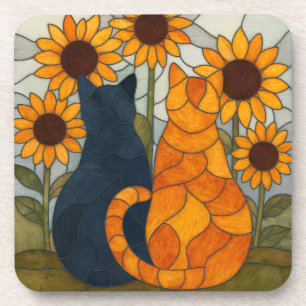 Porta-copo Gatos de Vidro Colorido e Design de Arte de Girass