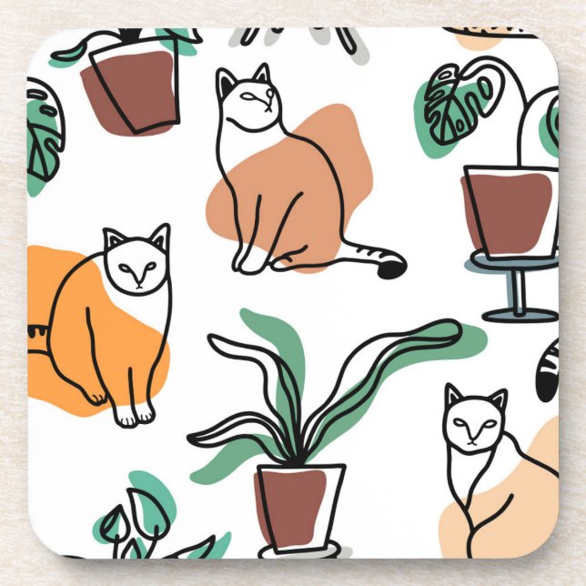 Porta-copo Gatos e flores para desenho de linhagens (Frente)