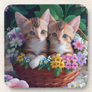 Porta-copo Gatos Fofinhos e Fofos em uma Cesta de Flores
