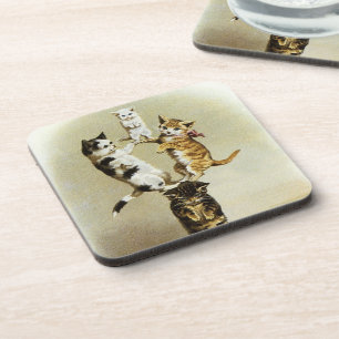 Porta-copo Gatos Gatinhos Vitorianos Antigos Fofos Brincando,