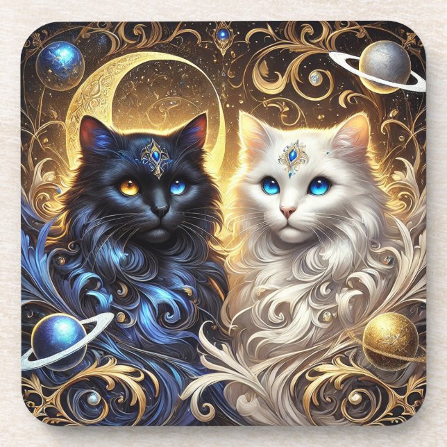 Porta-copo Gatos Majestosos Preto e Branco  (Frente)