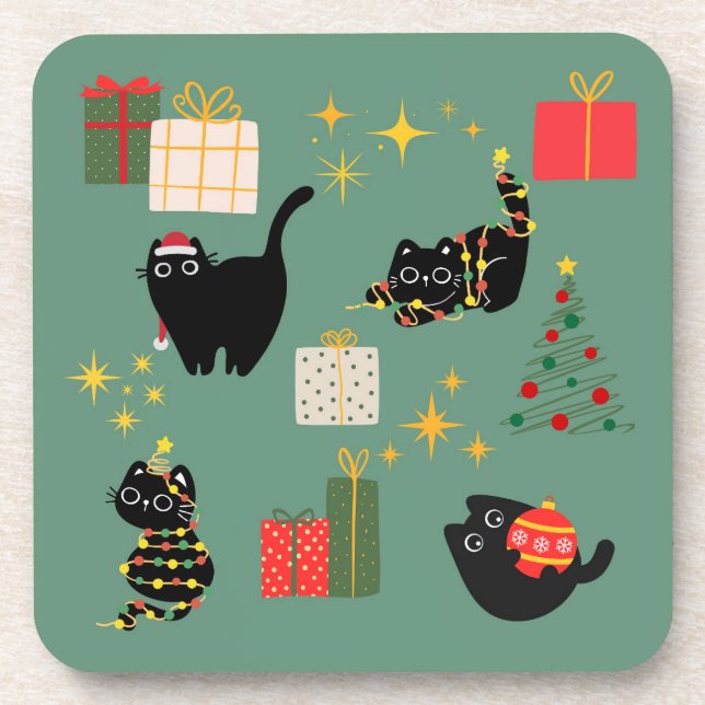 Porta-copo Gatos Pretos de Natal (Frente)