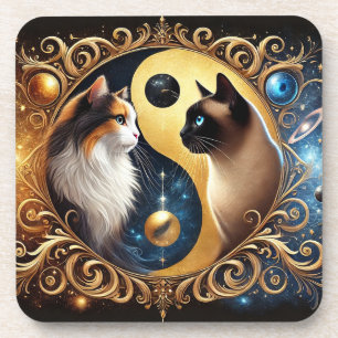 Porta-copo Gatos Simbolizando Equilíbrio com um Yin Yang