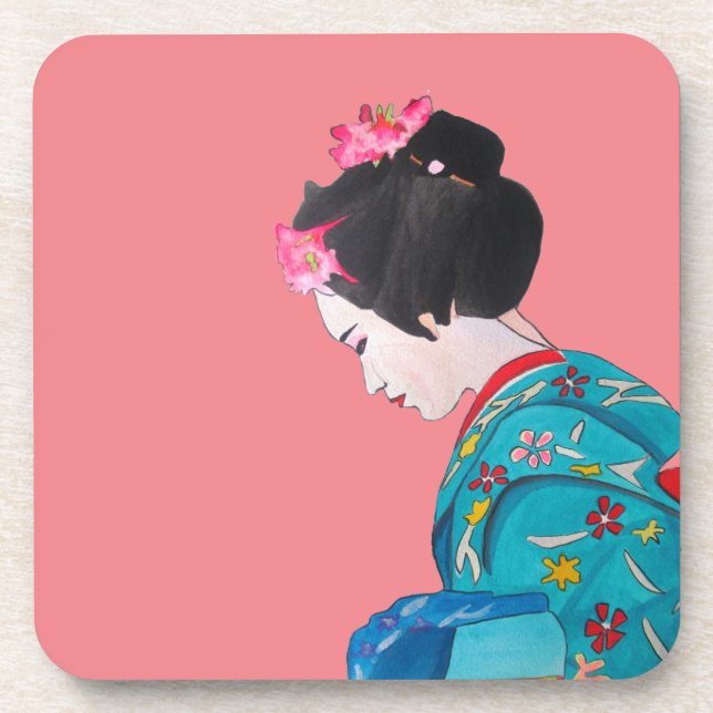 Porta-copo Geisha bonitinha japonesa com flor de cereja (Frente)