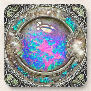 Porta-copo Gemstone Opal Pintado com abstrato Round