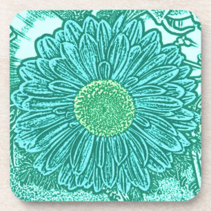 Porta-copo Gerbera Daisy Block Impressão - tons de aqua