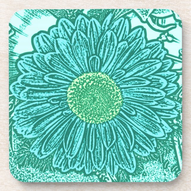 Porta-copo Gerbera Daisy Block Impressão - tons de aqua (Frente)