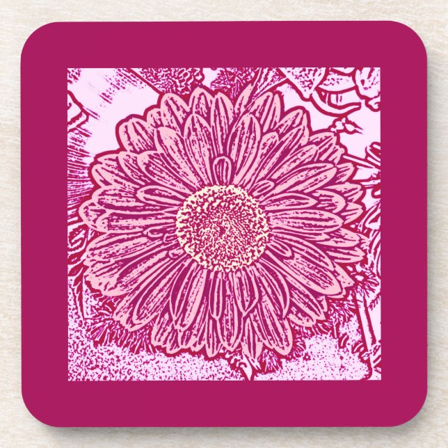 Porta-copo Gerbera Daisy Block Impressão - tons de rosa (Frente)