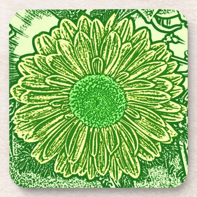 Porta-copo Gerbera Daisy Block Impressão - verde limão (Frente)