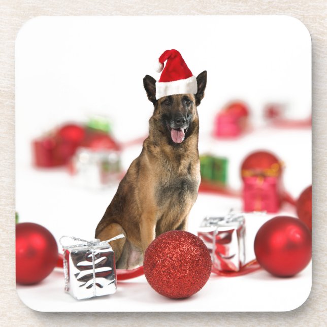 Porta-copo German shepherd com presentes de Natal Papai Noel (Frente)