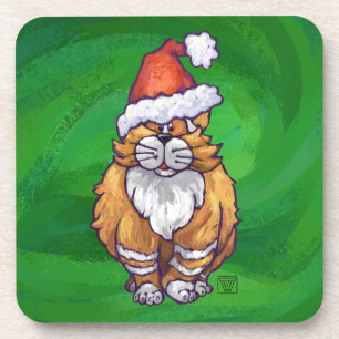 Porta-copo Ginger Cat Christmas on Green