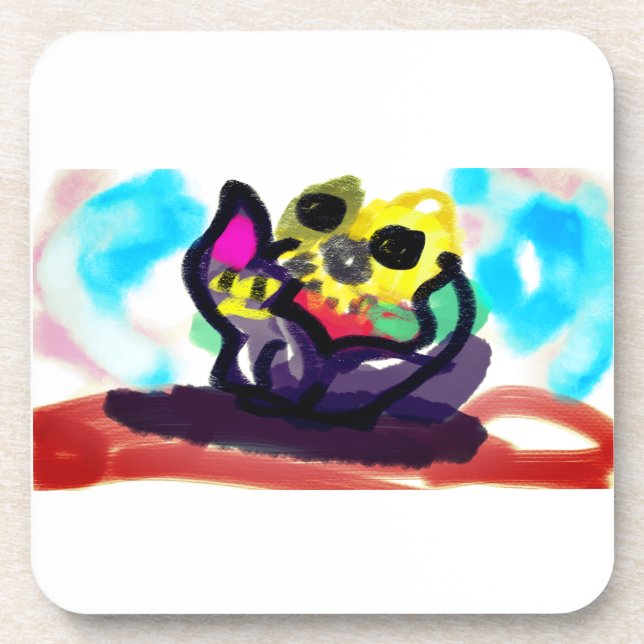 Porta-copo Girassóis e gato preto (Frente)