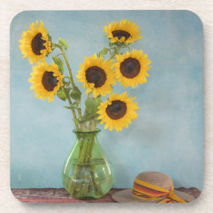 Porta-copo Girassóis em vaso na mesa