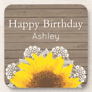 Porta-copo Girassol, rendas e madeira personalizados