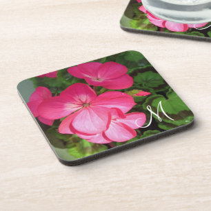 Porta-copo Girly Pink Geranium Photo Monograma
