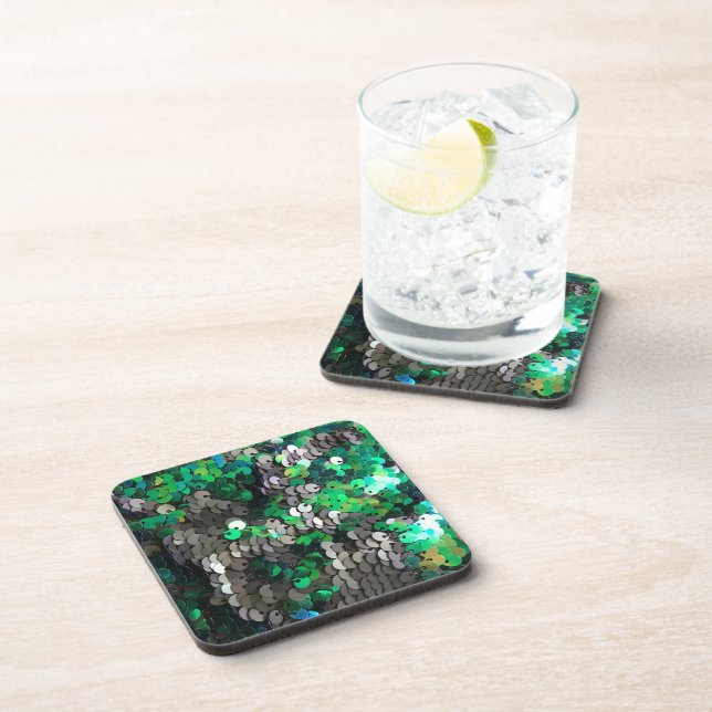 Porta-copo Glamour brilhante elegante verde cinza sequências  (Lado Direito)