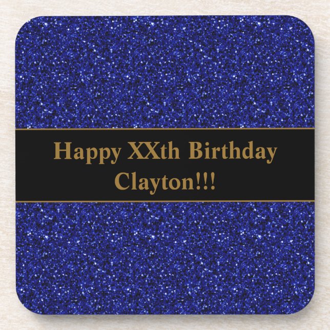 Porta-copo Glitter Azul Personalizado Com Festa de aniversári (Frente)