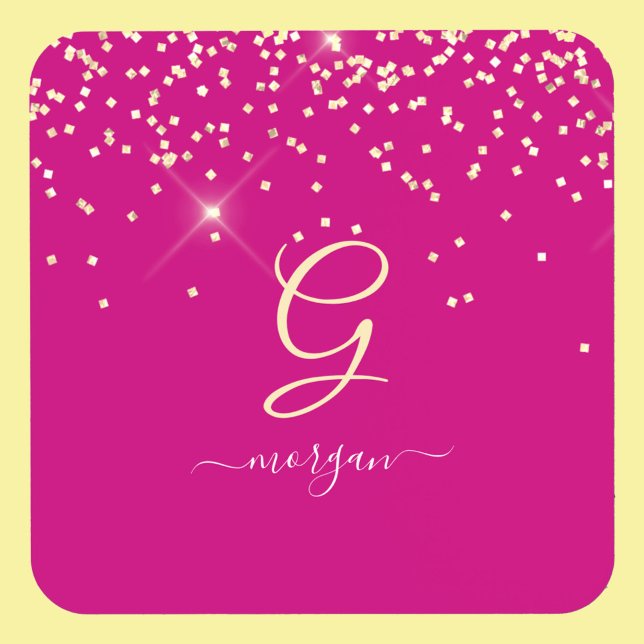 Porta-copo Glitter Dourado & Monograma Nome em Letra Branca,  (Criador carregado)