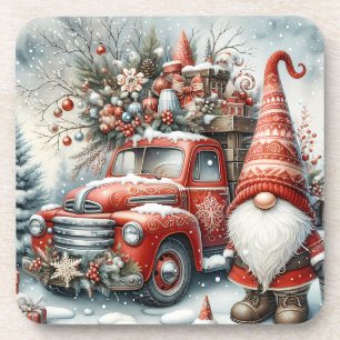 Porta-copo Gnomo/Caminhão Vintage de Natal Vermelho