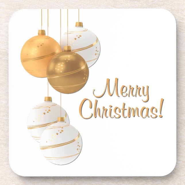 Porta-copo Gold and White Christmas Balls Custom Text (Frente)