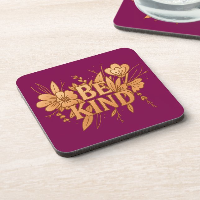 Porta-copo Gold Floral “Be Kind” Coaster Set – 6 Hard Plastic (Left Side)