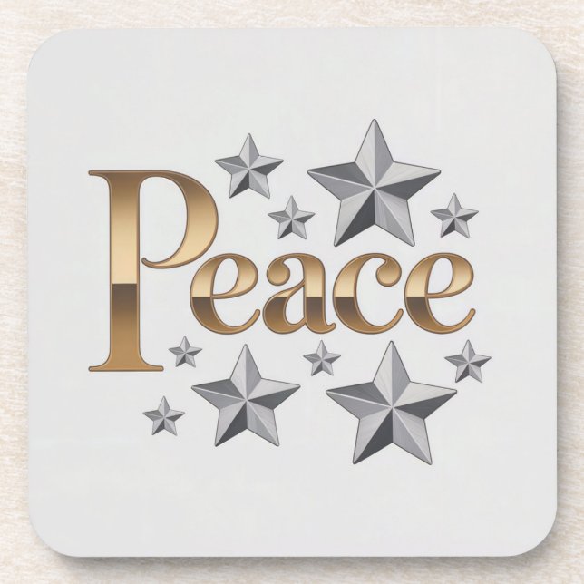 Porta-copo Gold Peace Silver Stars White Coaster (Frente)