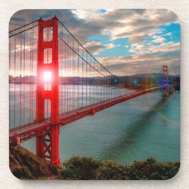 Porta-copo Golden gate bridge com o Sun que brilha (Frente)