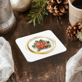Porta-copo Golden Merry Christmas Hard plastic coaster