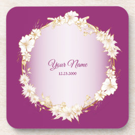 Porta-copo Golden White Floral Pink Geometric Rustic Wedding