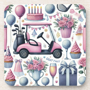 Porta-copo Golf Birthday Pink temático para Lady Golfer