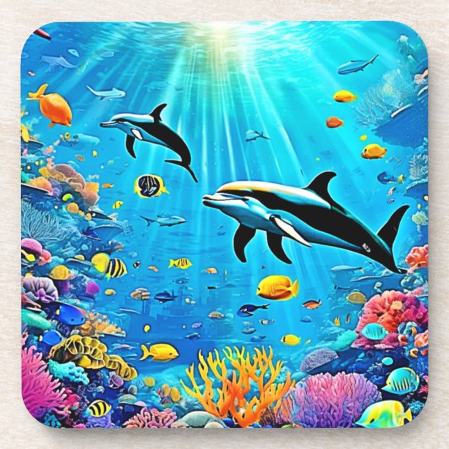 Porta-copo Golfinhos e Recife: Alegria Submarina (Frente)