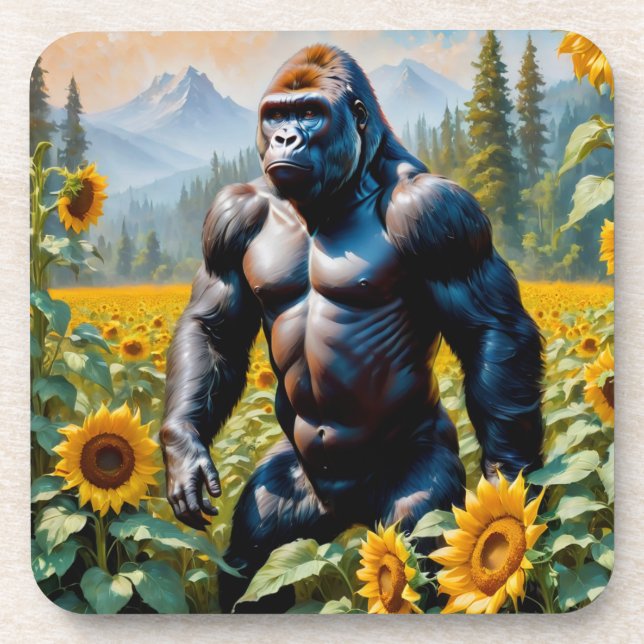 Porta-copo Gorilla Ape Em Um Campo De Girassol (Frente)