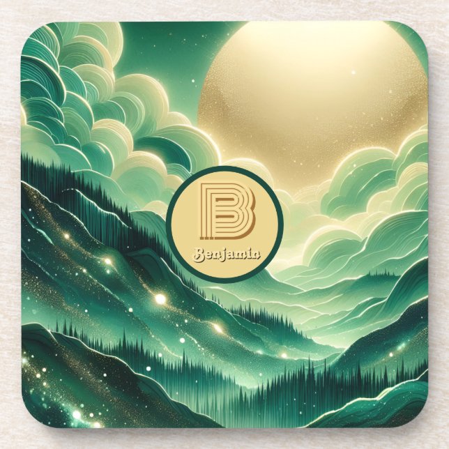 Porta-copo Gradient Emerald Kelly Green Glitter Monograma (Frente)