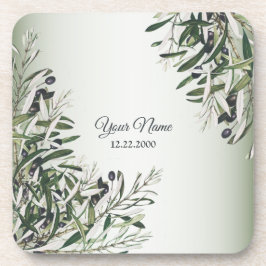Porta-copo Green Leaves Black Olive Elegant Wedding Party