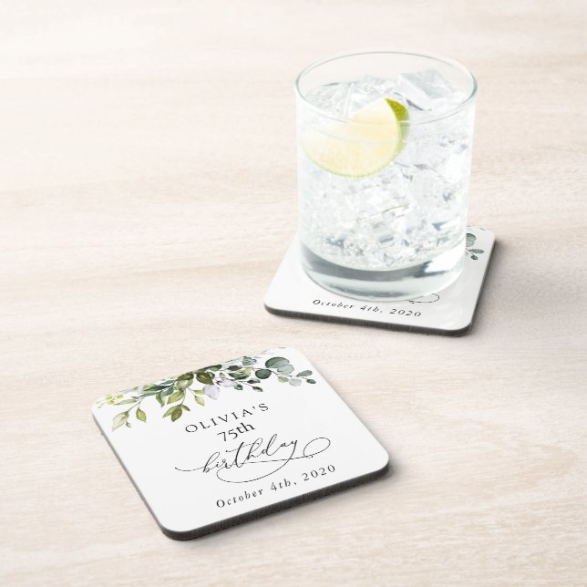 Porta-copo Greenery, Eucalyptus Leaves, Boho, Birthday (Lado Direito)