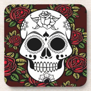 Porta-copo Grupo de crânio retro de 6 rosas vermelhas das