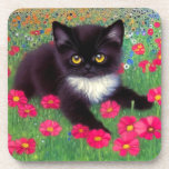 Porta-copo Gustav Klimt Tuxedo Cat<br><div class="desc">Portas copos com um gato Gustav Klimt tuxedo! Este adorável gatinho preto e branco se senta num campo de flores vermelhas,  azuis,  brancas e laranja. Um presente incrível para amantes de gatos e entusiastas de arte austríacos!</div>