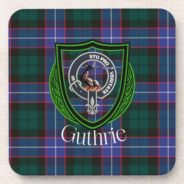 Porta-copo Guthrie Scottish Clan Tartan & Crest (Frente)