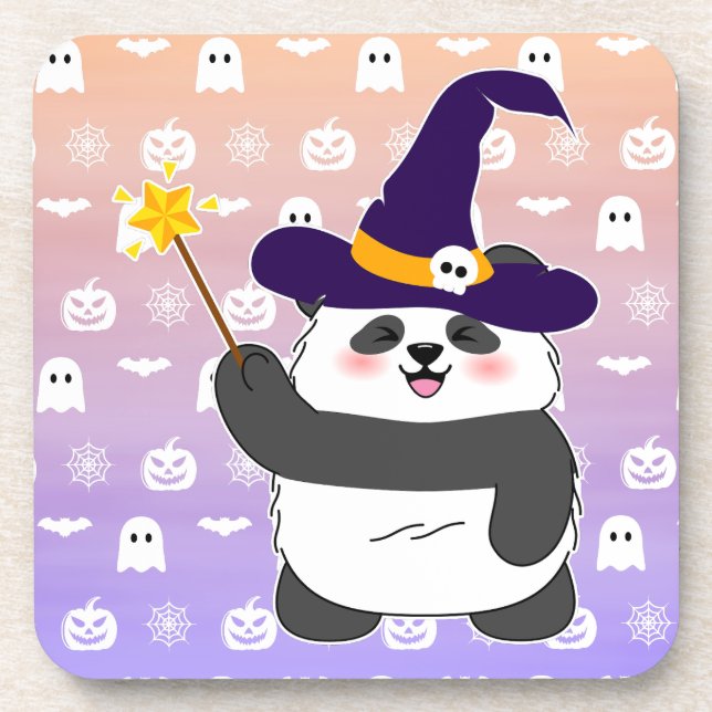 Porta-copo Halloween Cute Baby Panda Witic Wand (Frente)