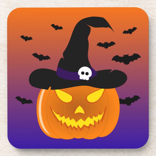 Porta-copo Halloween Pumpkin Jack o’ Lantern Withat (Frente)