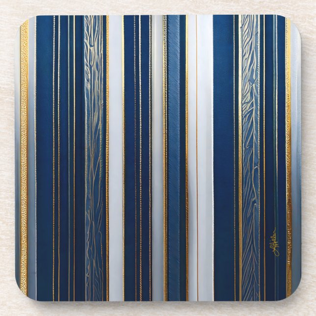 Porta-copo Hanukkah Blues Stripes Azul Branco Dourado (Frente)