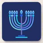 Porta-copo Hanukkiah Happy Hanukkah Holiday Menorah<br><div class="desc">Símbolo Hanukkiah. Feliz Festa de Hanukkah Feriado Judeu Menorah Azul. Decoração de Feriado Judeu Chanukkah com o símbolo decorativo tradicional de Chanuka - Marinho Blue color hanukkiah menorah, candelabro com velas, estrela de David e ilustração azul neon brilhante. Festa de Chanucá das Luzes Decoração do Evento. Jerusalém, Israel. Página inicial...</div>