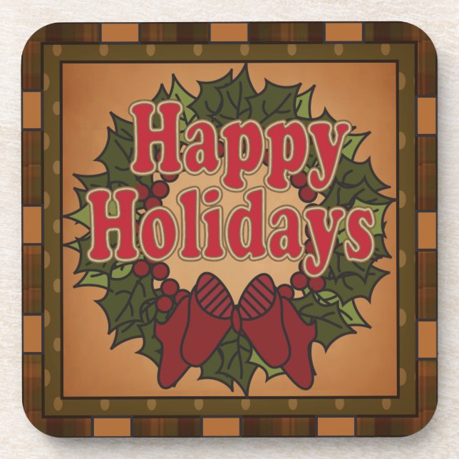 Porta-copo Happy Holiday Christmas Wreath Coasters (Frente)